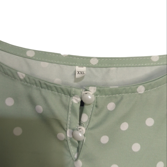 Women's Top | Cap Sleeve Blouse | Mint White Polka Dot | Plus Size XXL - Picture 4 of 6